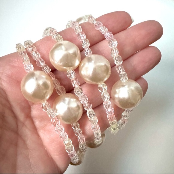 Faux Pearls Faceted Beads Long Necklace - 46 inches - Picture 2 of 4